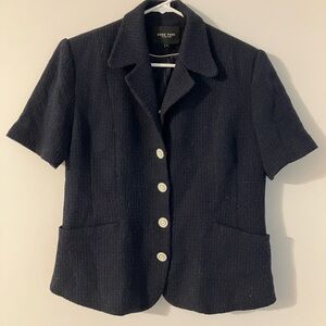 Egee Park Korean Brand Navy Tweed Style Button Up Collared Blazer Top Size Large